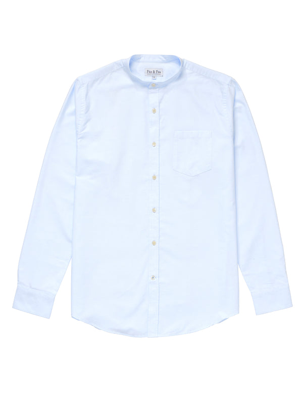 Oxford Collarless Shirt - Light Blue