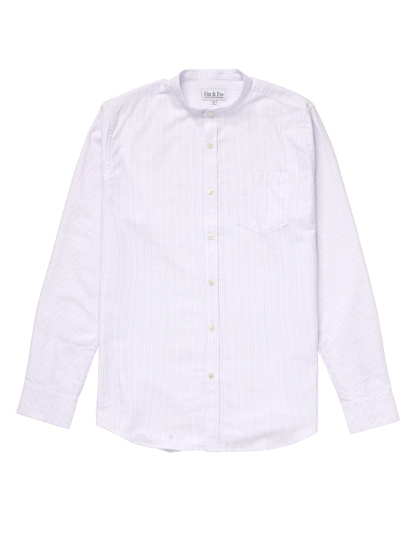 Oxford Collarless Shirt - Lilac/White Stripe