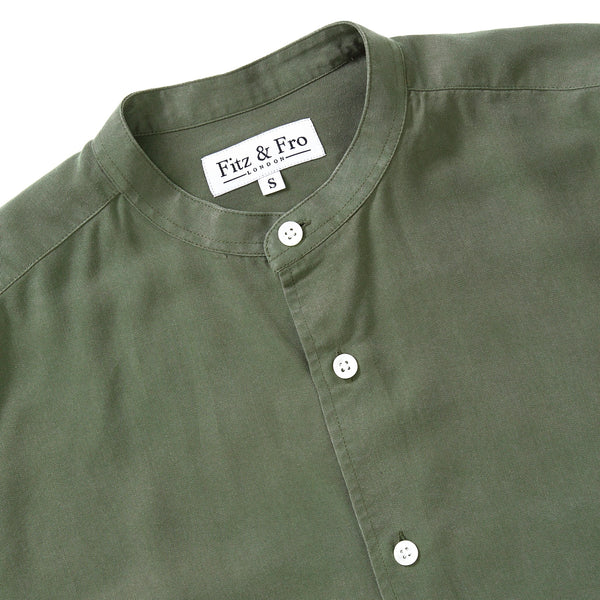 Tencel Collarless Shirt - Moss Green
