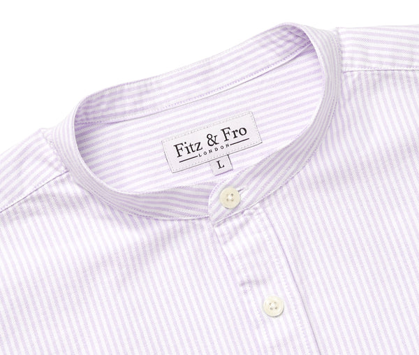 Oxford Collarless Shirt - Lilac/White Stripe