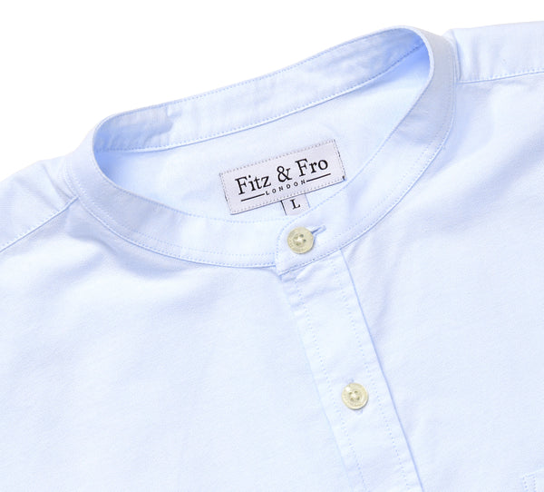 Oxford Collarless Shirt - Light Blue