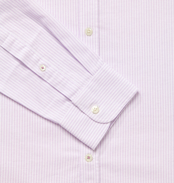 Oxford Collarless Shirt - Lilac/White Stripe