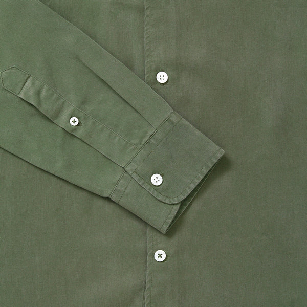 Tencel Collarless Shirt - Moss Green