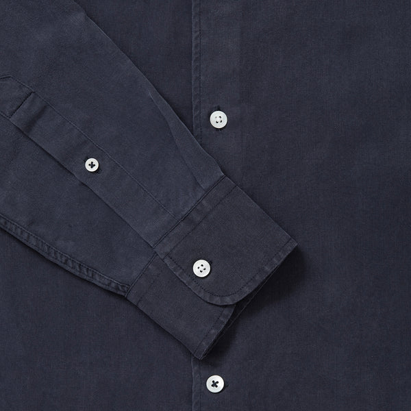 Tencel Collarless Shirt - Navy Blue