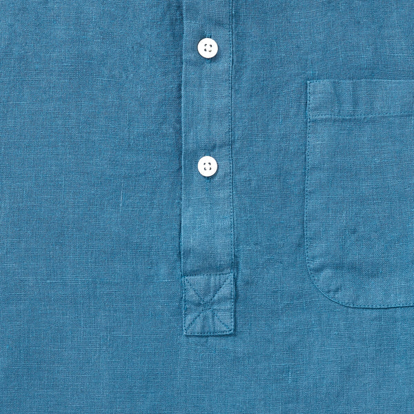 100% Linen Popover Shirt - Teal Blue