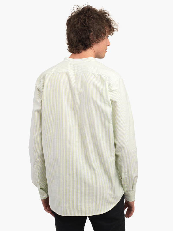 Men's Green & White Oxford Cotton Collarless Shirt
