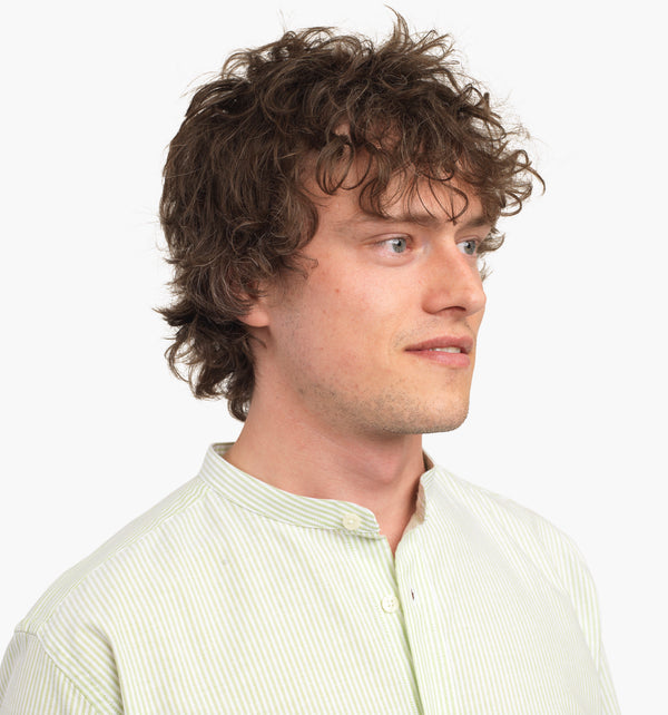 Men's Green & White Oxford Cotton Collarless Shirt