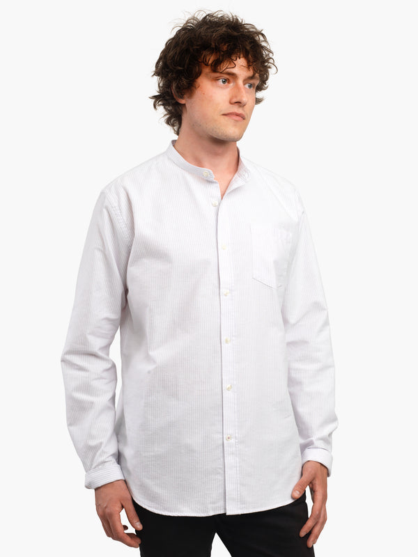 Men's Lilac & White Oxford Cotton Collarless Shirt