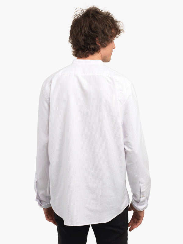 Men's Lilac & White Oxford Cotton Collarless Shirt