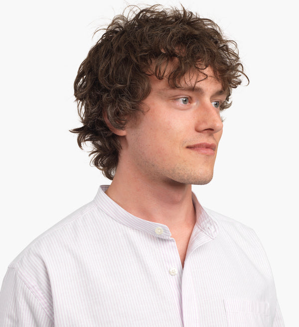 Men's Lilac & White Oxford Cotton Collarless Shirt