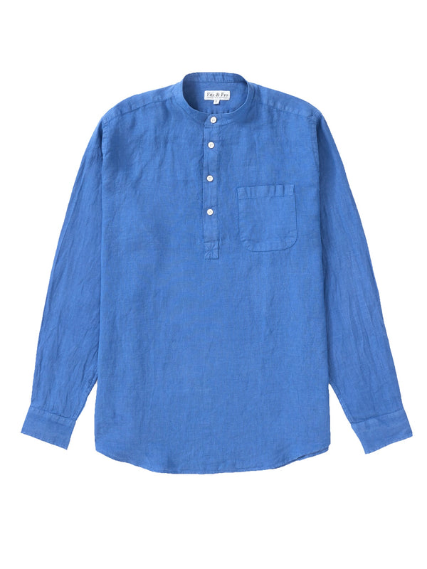 100% Linen Popover Shirt - 'The Miles' Blue