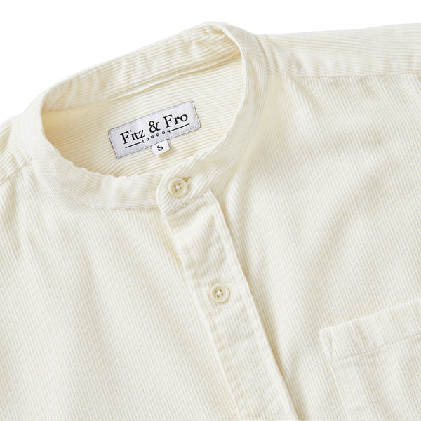 Cord Collarless Shirt - Ivory White