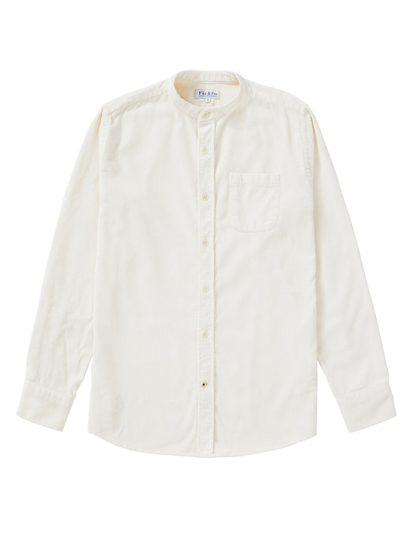 Cord Collarless Shirt - Ivory White