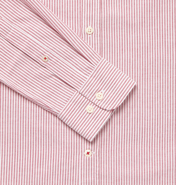 Men's Red & White Oxford Cotton Collarless Shirt