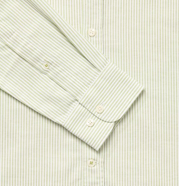 Men's Green & White Oxford Cotton Collarless Shirt