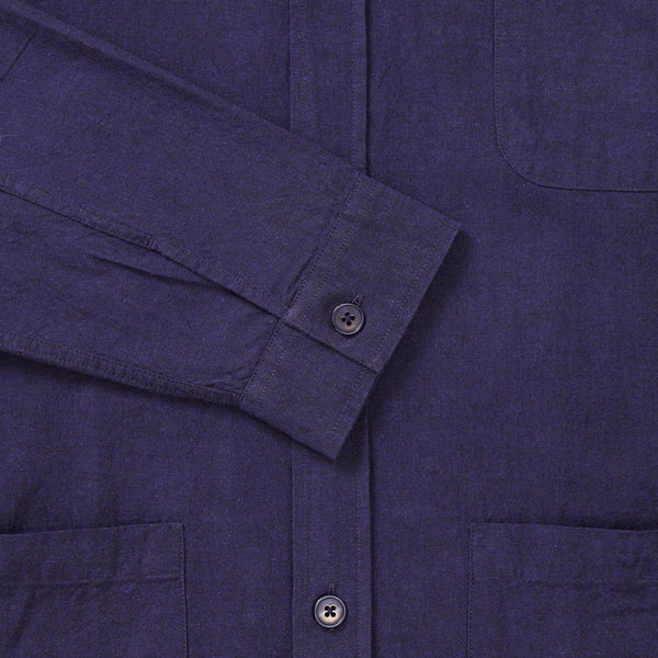 Cotton Collarless Overshirt - Dark Blue
