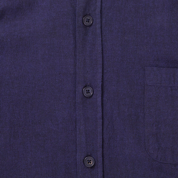 Cotton Collarless Overshirt - Dark Blue