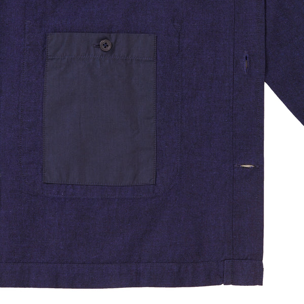 Cotton Collarless Overshirt - Dark Blue