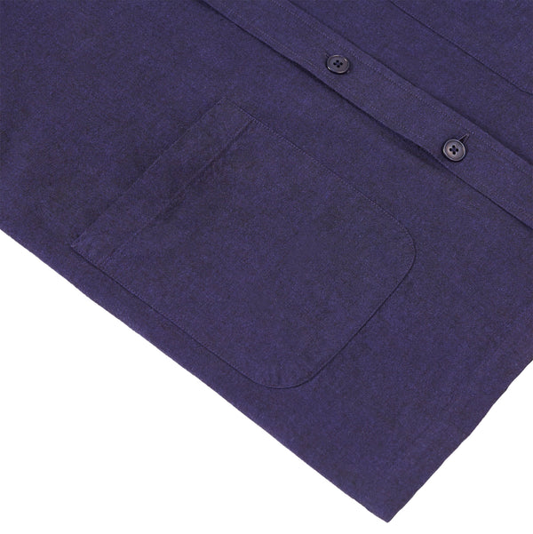 Cotton Collarless Overshirt - Dark Blue