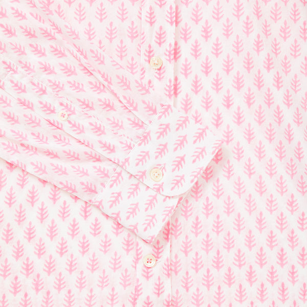 Pink/White Block Print Collarless Shirt
