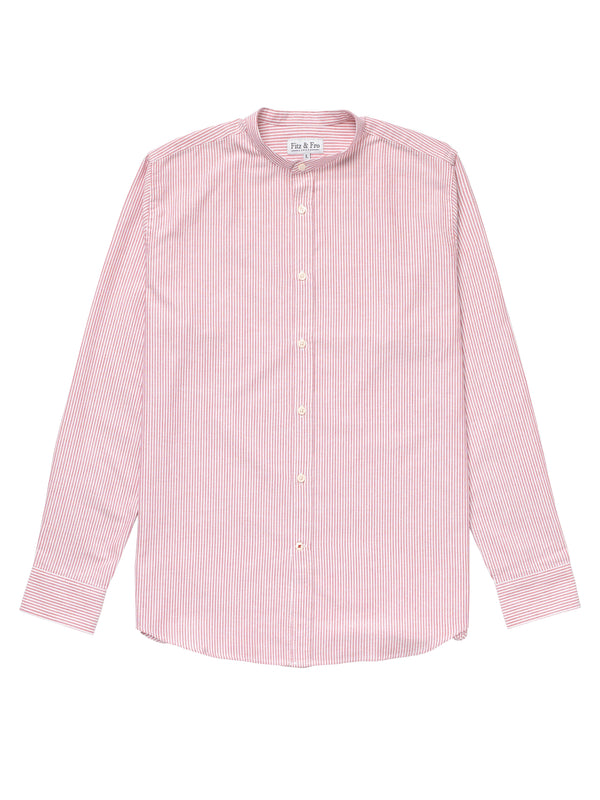 Men's Red & White Oxford Cotton Collarless Shirt