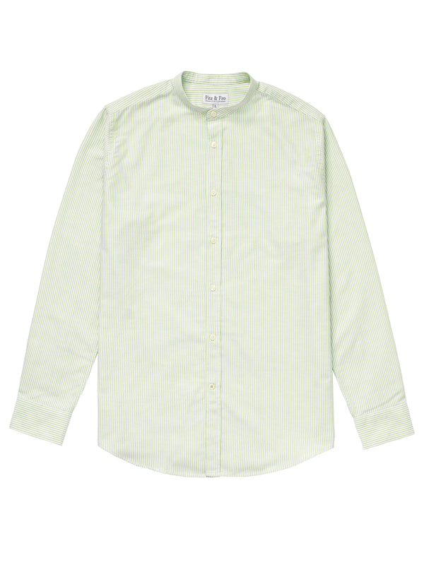 Men's Green & White Oxford Cotton Collarless Shirt