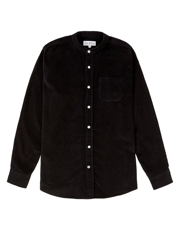 Cord Collarless Shirt - Black