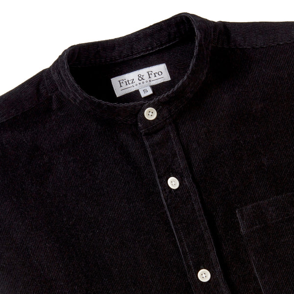 Cord Collarless Shirt - Black