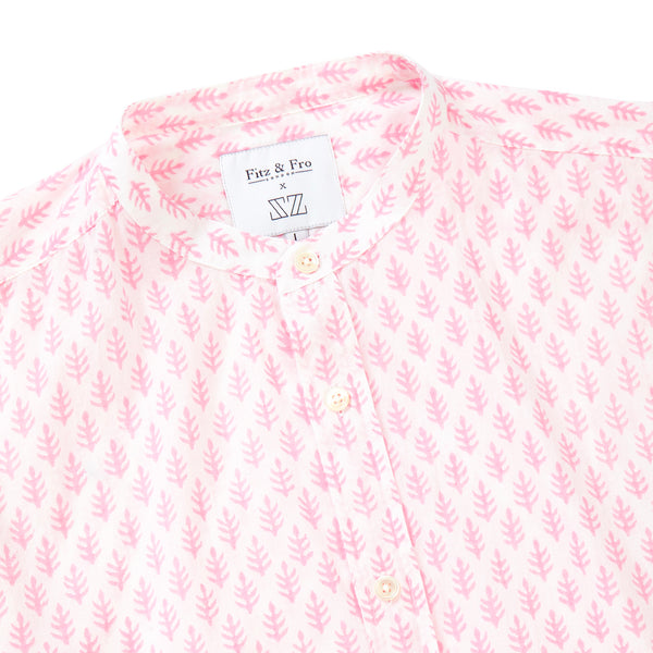 Pink/White Block Print Collarless Shirt