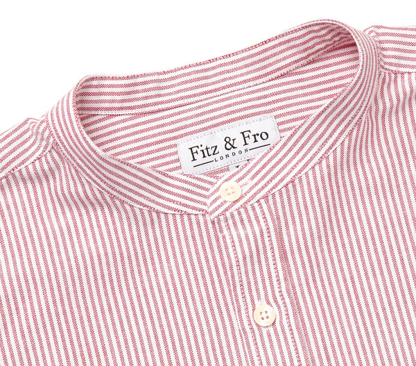 Men's Red & White Oxford Cotton Collarless Shirt